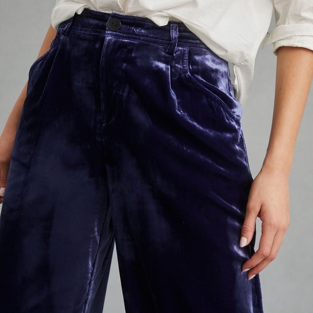 Anthropologie Wide-Leg Velvet Trousers / Pants in Deep Blue / Purple / Indigo - Picture 3 of 6
